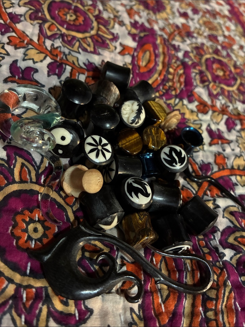 Assorted Ear Gauges and Plugs - Black, Brown, Cream